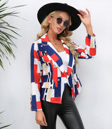 Ladies Fashion Print Lapel Small Blazer