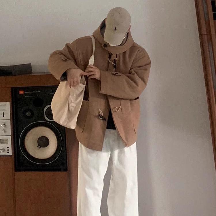 Men's Horn Button Short Coat in Khaki