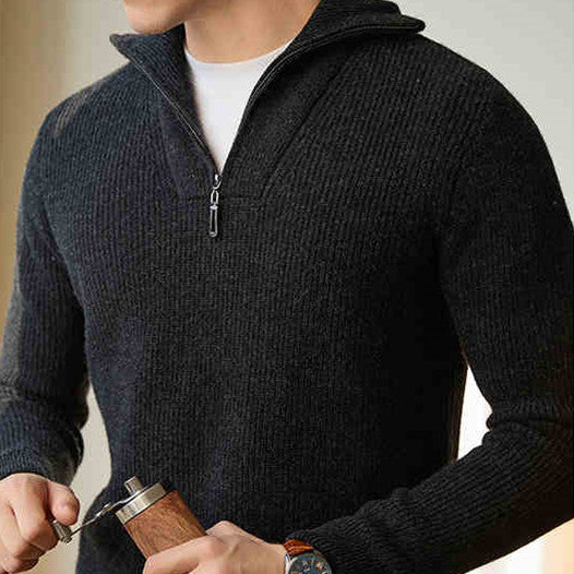 Men's Pure Wool Textured Quarter-Zip Sweater, Charcoal - product view 7