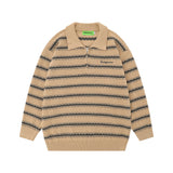 Crocheted Striped Lapel Sweater Men's European And American Loose