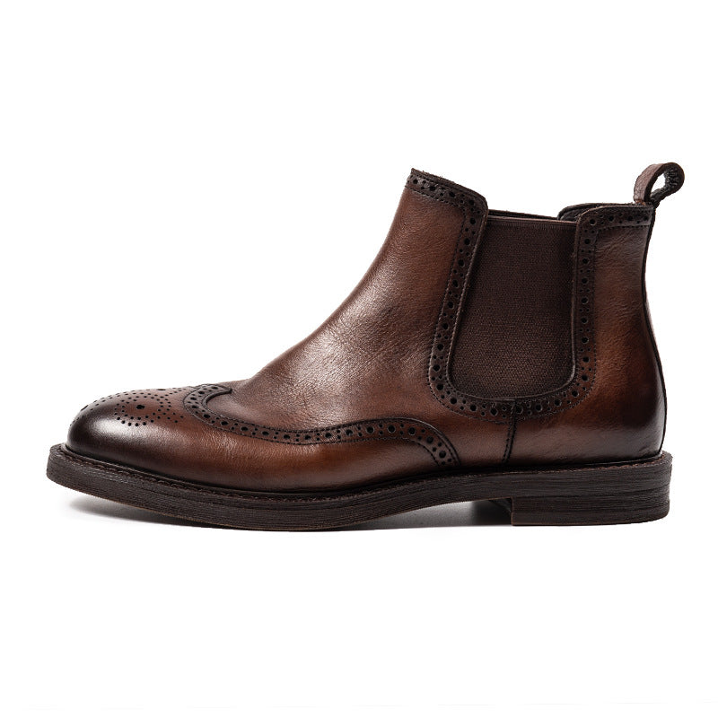 New Chelsea Boots Brogue Carved Leather Shoes For Men - WOMONA.COM