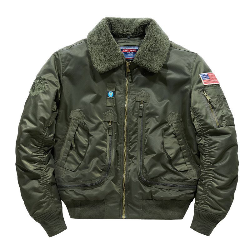 Men's Plush-Collar Padded Flight Jacket, Army Green - product view 5