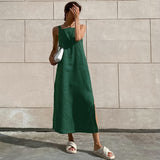 Women's Fashionable Casual Cotton And Linen Loose Strap Dress - WOMONA.COM