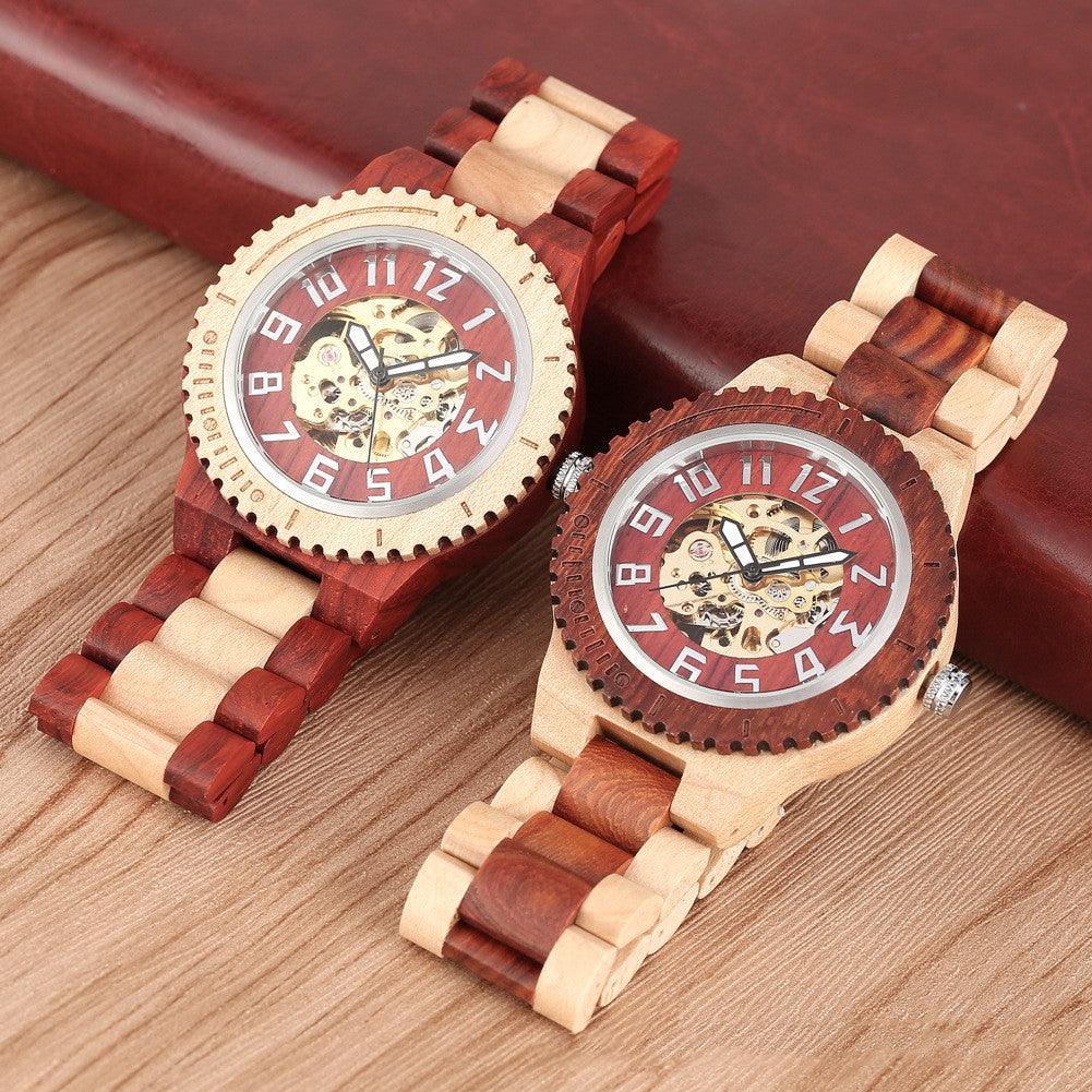 Creative Gear Dial Bamboo Wood Automatic Mechanical Watch - WOMONA.COM