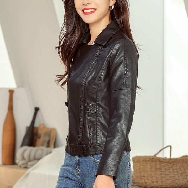 New Fashion Simple Trendy Short Leather Jacket Women - WOMONA.COM