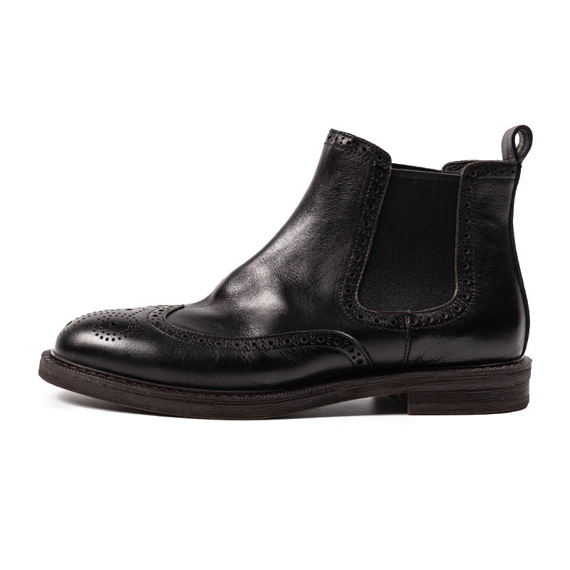 New Chelsea Boots Brogue Carved Leather Shoes For Men - WOMONA.COM