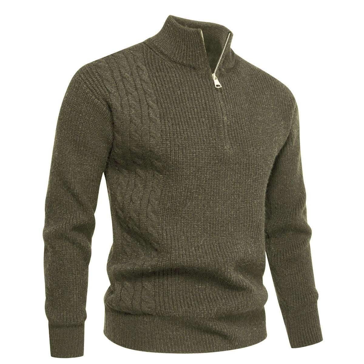 Men's Thick-Knit Half-Zip Pullover, Army Green - product view 8