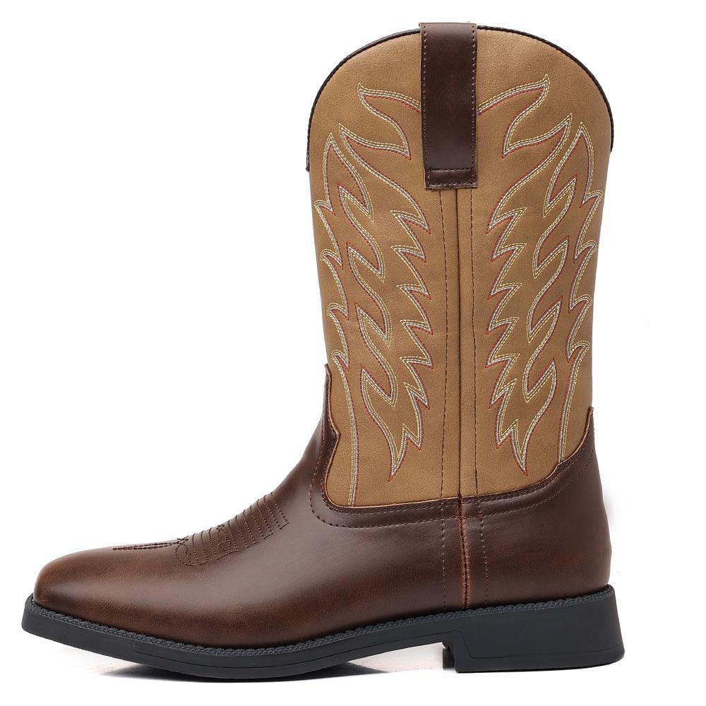 Retro Wide Head Western Cowboy Boot - WOMONA.COM