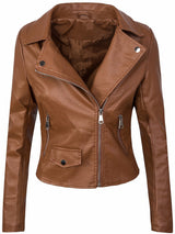 Short Zipper Leather Jacket Leather Coat - WOMONA.COM