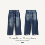 Retro Tattered Jeans Wide Leg Jeans - WOMONA.COM