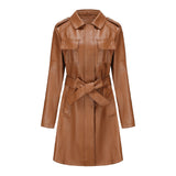 Mid-length Leather Coat With Belt Fashion - WOMONA.COM