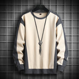 Rib Stitching Crew Neck Pullover Sweatshirt