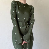 Long Sleeve Slim Fit Ruffled A-line Dress - WOMONA.COM