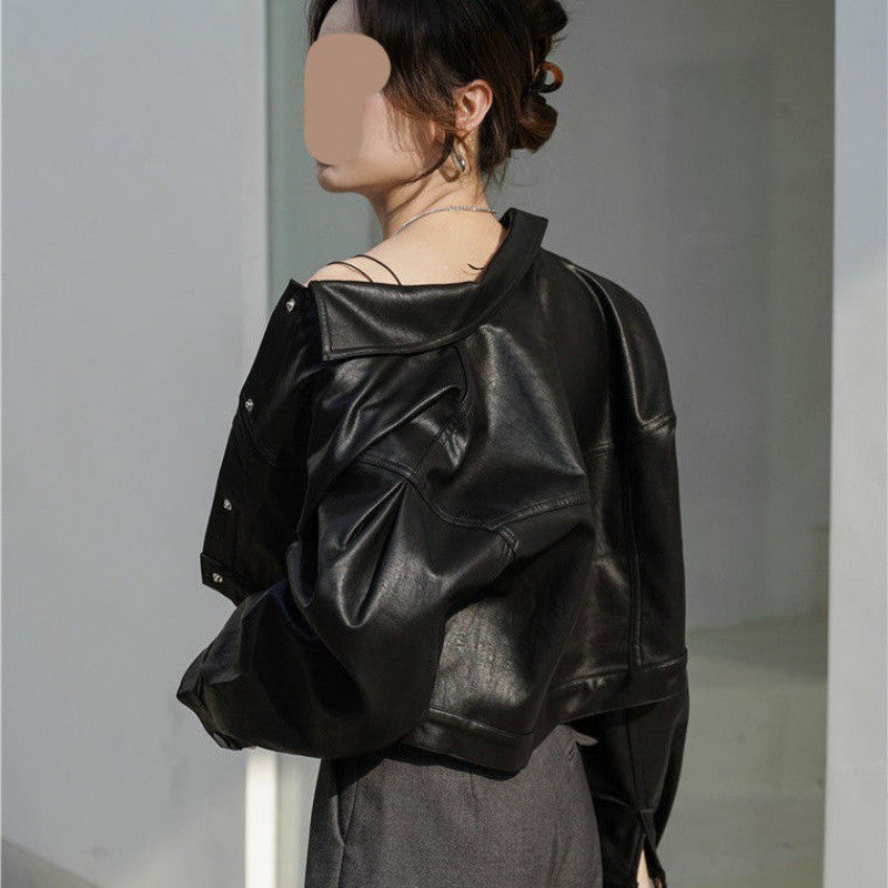 Short Leather Jacket New Vintage Women's Fashion - WOMONA.COM