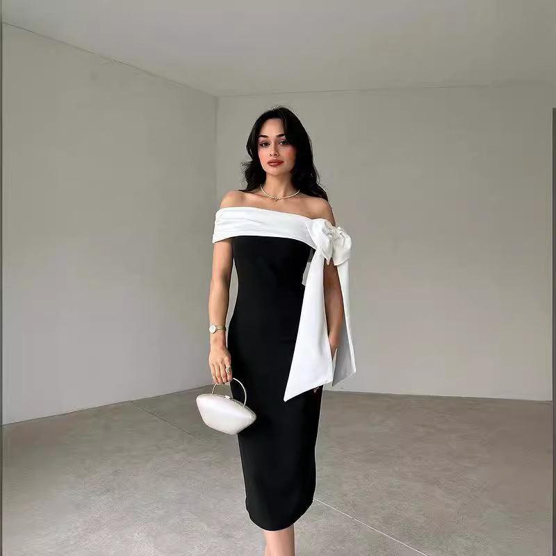 White Color Matching Elegant Cocktail Dress - WOMONA.COM