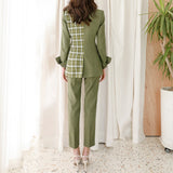 Slim Temperament Plaid Stitching Small Suit - WOMONA.COM