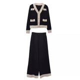 Two-piece Suit Of Slimming Knitted Wide-leg Pants - WOMONA.COM