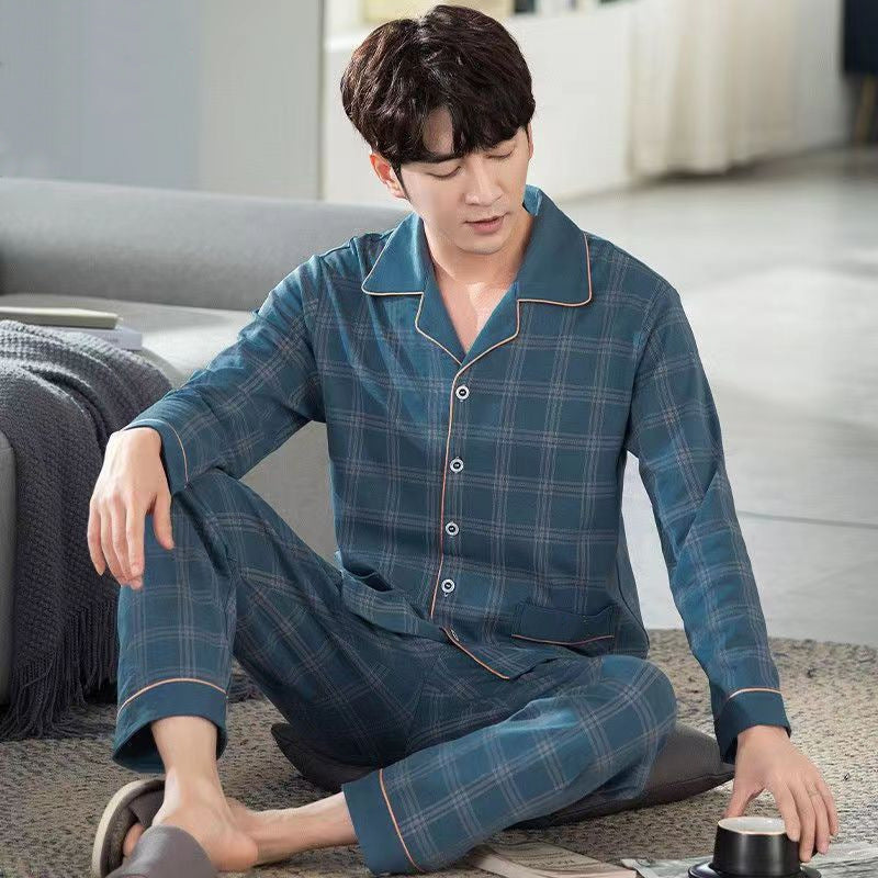 Men's Loose Cotton Pajama Set for Spring and Autumn