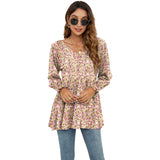 Flowers Print Casual V-Neck Blouse T-Shirts - WOMONA.COM