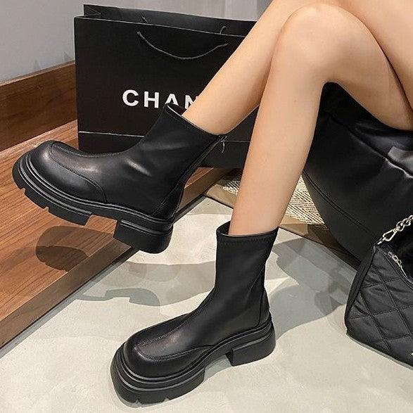 Thick Soled Black Martin Boots For Women - WOMONA.COM