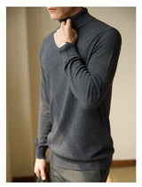 Pure Wool Turtleneck Sweater Men Thermal Slim Fit