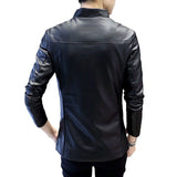 Slim Trendy Youth Stand Collar Leather Jacket Coat - WOMONA.COM