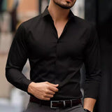 Business Lapel Shirt Solid Color Long Sleeve Casual - WOMONA.COM