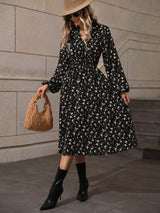 Sweet Elegant Small V-neck Long Sleeve Polka-dot Long Dress - WOMONA.COM