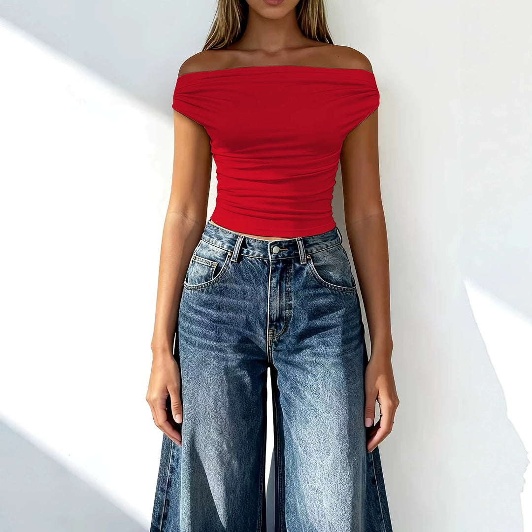 Women's Minimalist Off-Shoulder Short Sleeve T-Shirt