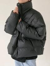 Stand Collar PU Leather Cotton-padded Coat For Men - WOMONA.COM