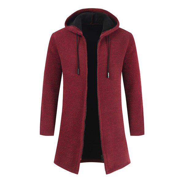 Cashmere Knitting Cardigan Hooded Medium Long Sweater - WOMONA.COM