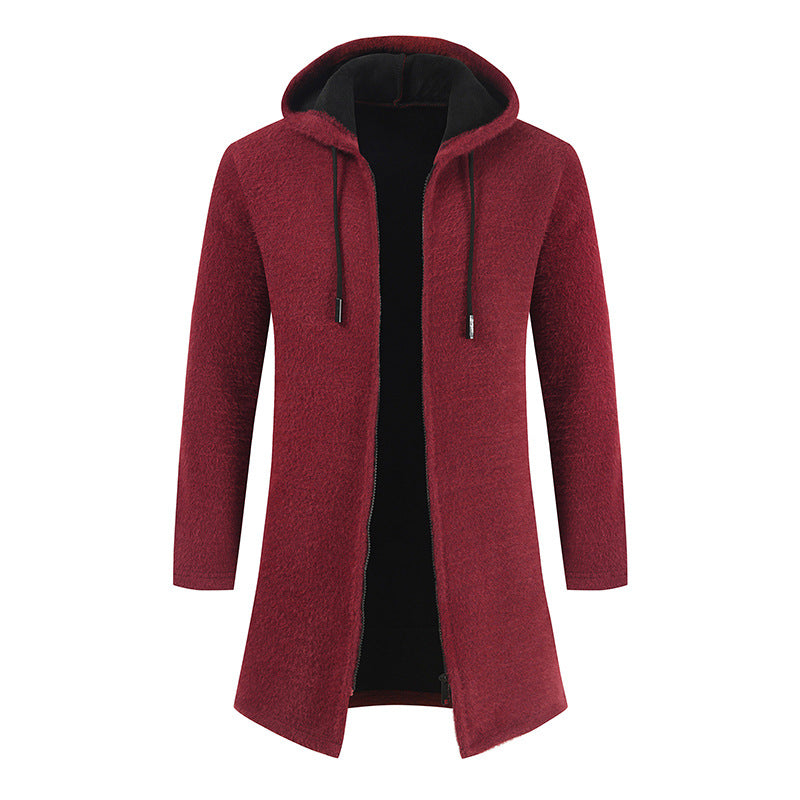 Cashmere Knitting Cardigan Hooded Medium Long Sweater - WOMONA.COM