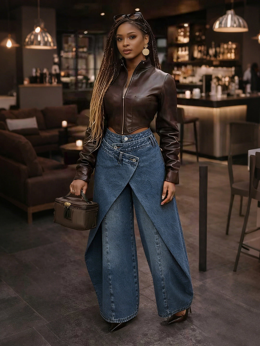 High-Waisted Crossover Buckle Wide-Leg Pants – product image 1