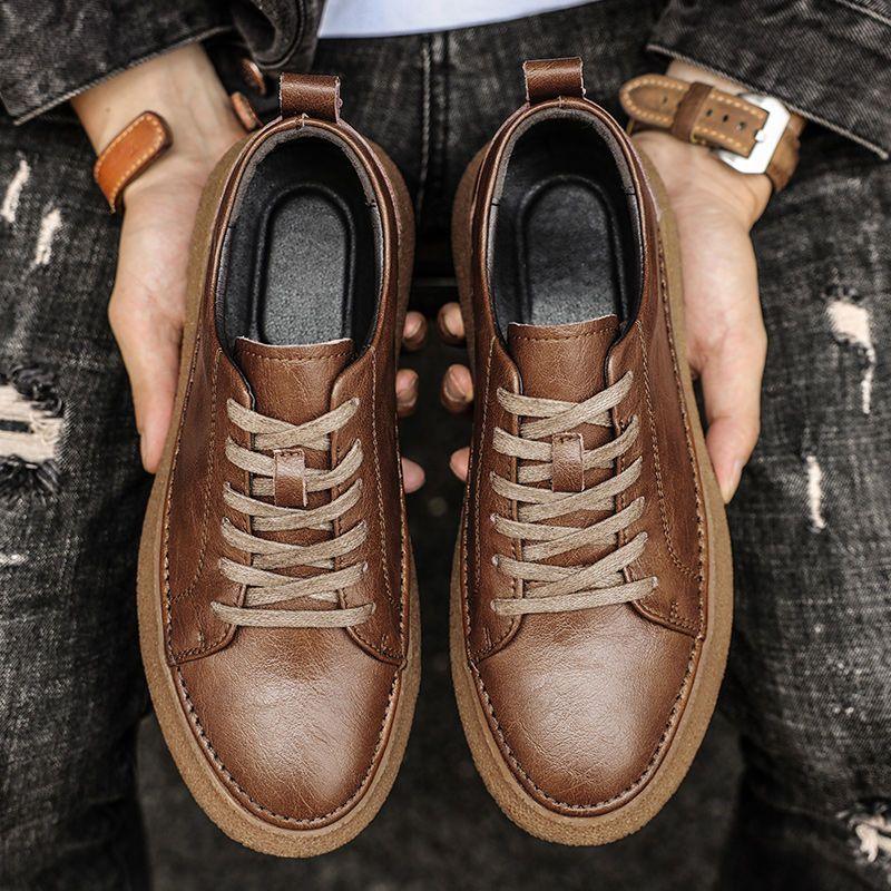 Casual Breathable Versatile And Trendy British Leather Board Shoes - WOMONA.COM