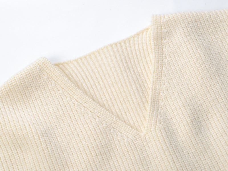 Winter V-neck Loose And Thin Vertical Knit Sweater - WOMONA.COM