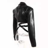 Chest-flattering Long Sleeve PU Leather Short Coat - WOMONA.COM