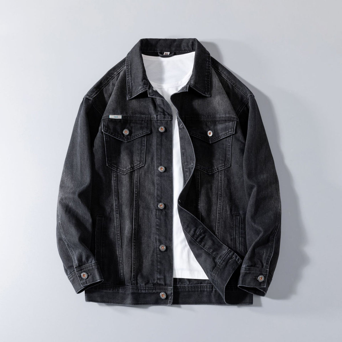 Men's Extended-Size Classic Denim Jacket, Black And Gray - product view 5
