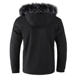 Men's Hair Collar Padded Thickened Cotton Coat Jacket - WOMONA.COM