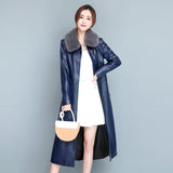 Ladies Fashion Thin Leather Trench Coat Coat