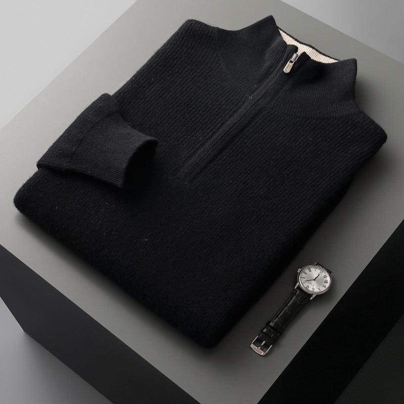 Thickened Half-high Collar Zipper Pullover Sweater - WOMONA.COM