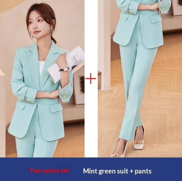 Women's lapel blazer and straight-leg pants set