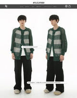 Contrast Color Striped Hollow Knitted Sweater Coat Ins - WOMONA.COM