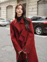 Women's Red Bowknot Woolen Coat