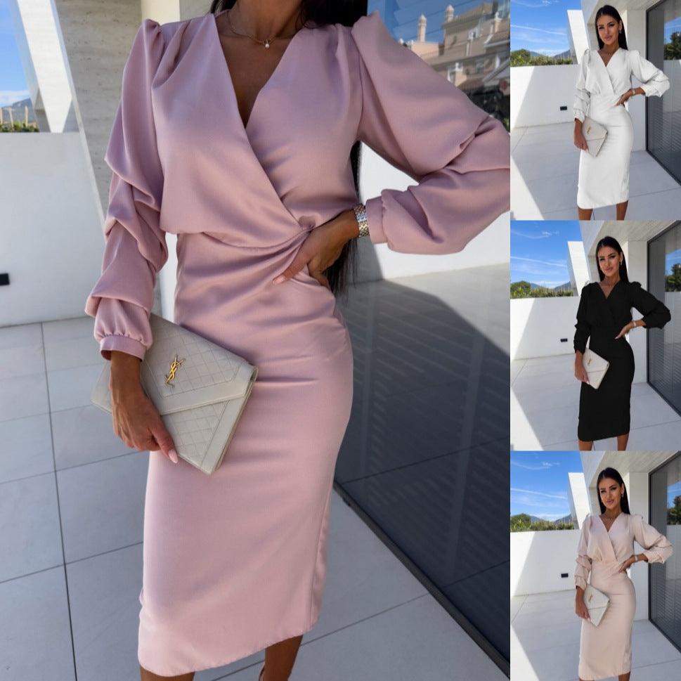Fashionable Slim-fit V-neck Sheath Dress Women's Clothing - WOMONA.COM