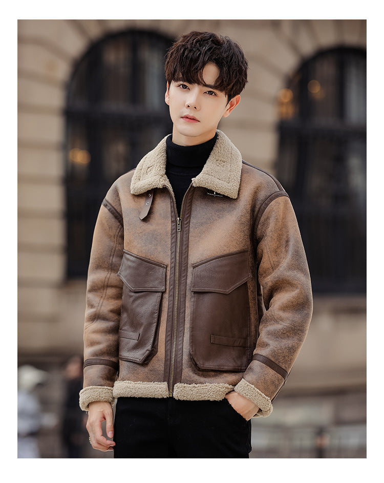 Leather And Fur Casual Coat For Men - WOMONA.COM