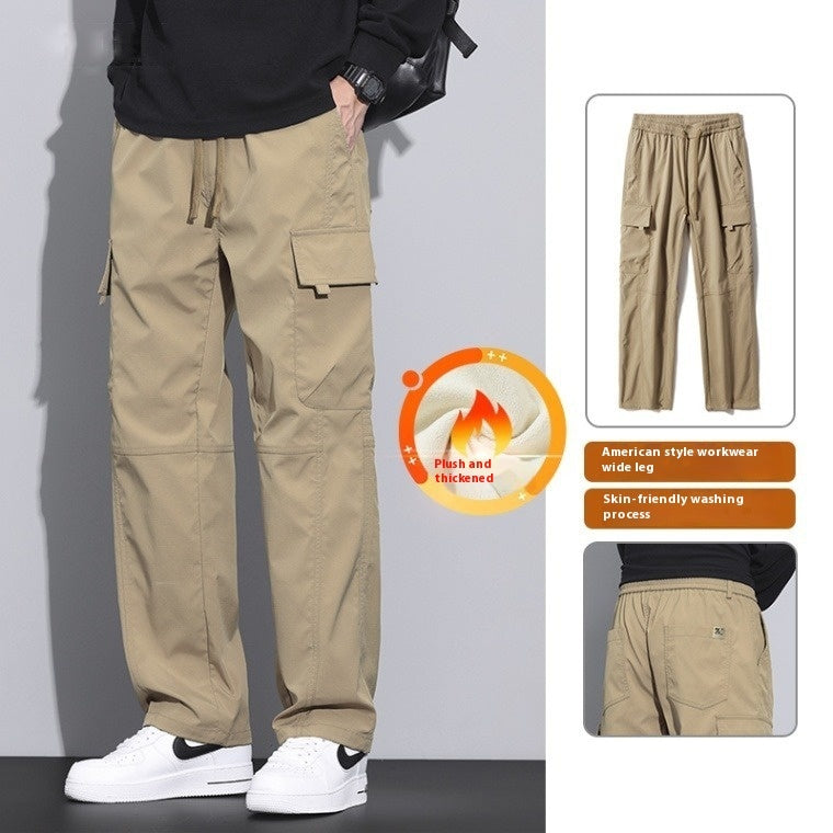 Men's cargo trousers in khaki, cargo flap pockets and adjustable drawstring waist