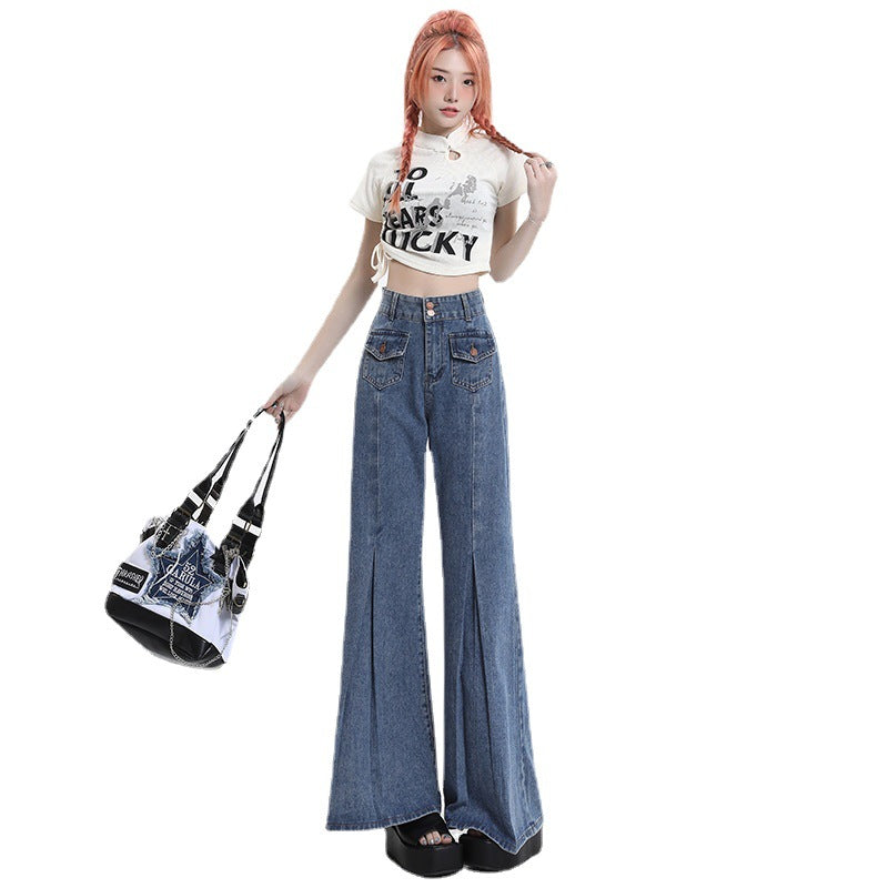 Double Buckle Stitching Wide Leg Skinny Jeans For Women - WOMONA.COM