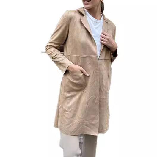 Trenchcoat mit Anzugkragen aus Hirschledersamt für Damen