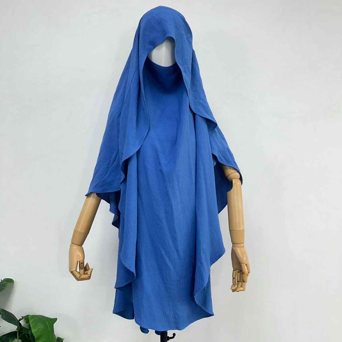 Women’s draped scarf shawl cover with hooded neckline, royal blue shade
