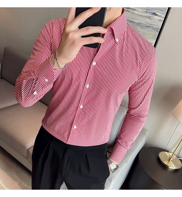 Camisa de rayas de manga larga para hombre otoño invierno